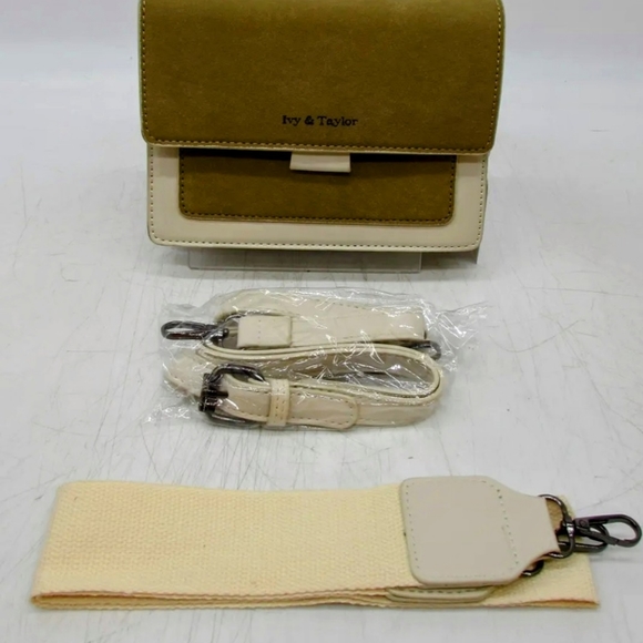 NEW Ivy & Taylor The Kiara Khaki Colorblock PU Suede Xbody Handbag Purse - Picture 4 of 6